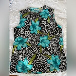 Laura Ashley Black and Blue Floral Sleeveless Top